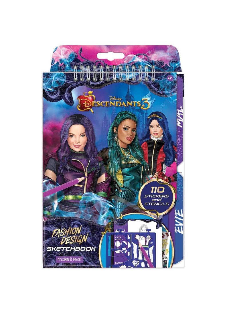 Make It Real Disney Descendants 3 Fashion Design Sketchbook for Girls - Create Outfits with Evie & More, Includes Stencils, Stickers, Design Guide - Gift for Kids Ages 6+, Develops Real-World Skills Make it Real  - Image 1