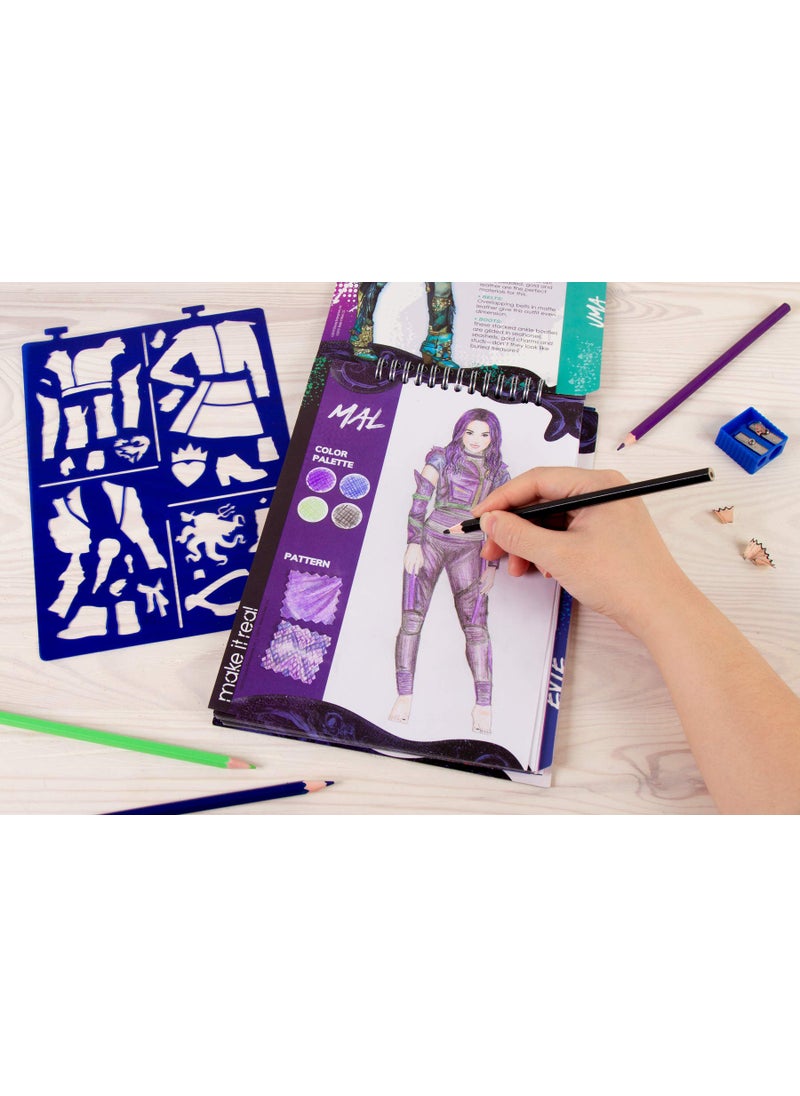 Make It Real Disney Descendants 3 Fashion Design Sketchbook for Girls - Create Outfits with Evie & More, Includes Stencils, Stickers, Design Guide - Gift for Kids Ages 6+, Develops Real-World Skills Make it Real  - Image 5