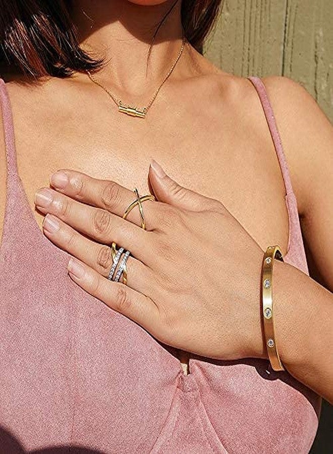 CIUNOFOR Gold filled Bracelet Bangle with Cubic Zirconia Stones Stainless Steel Hinged Jewelry with Crystal Oval Bangle for Women and Men Adult Jewelry - Image 2