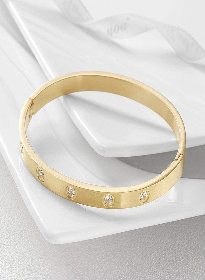 CIUNOFOR Gold filled Bracelet Bangle with Cubic Zirconia Stones Stainless Steel Hinged Jewelry with Crystal Oval Bangle for Women and Men Adult Jewelry - Image 5