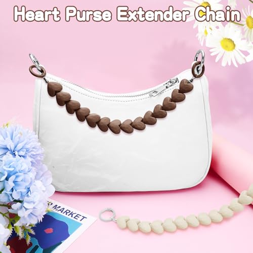 ZLSPTK 2Pcs Purse Extender Chain Heart Bag Extender Chain Brown Purse Strap Extenders Beige Purses Strap Replacement Crossbody Cute Bags Accessories for Women Bag Charms for Handbags Tote Bags Purses Making - Image 2