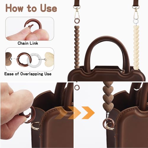 ZLSPTK 2Pcs Purse Extender Chain Heart Bag Extender Chain Brown Purse Strap Extenders Beige Purses Strap Replacement Crossbody Cute Bags Accessories for Women Bag Charms for Handbags Tote Bags Purses Making - Image 3