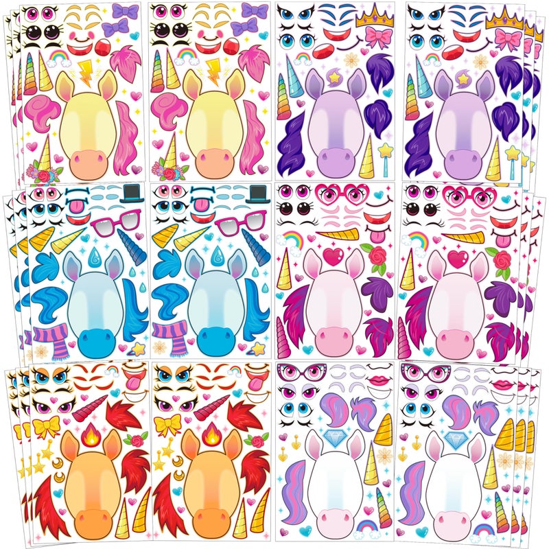 JOYIN 36PCS 9.8"x6.7" Make a face Stickers for Kids, Make Your Own Unicorn Stickers, Party Favors Kids Crafts, Goodie Bags Stuffers, Classroom Rewards - Image 1
