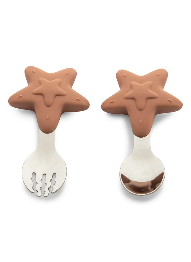 سترون Silicone Training Spoon And Fork Set Perfect Utensils For Your Little Learner Stars