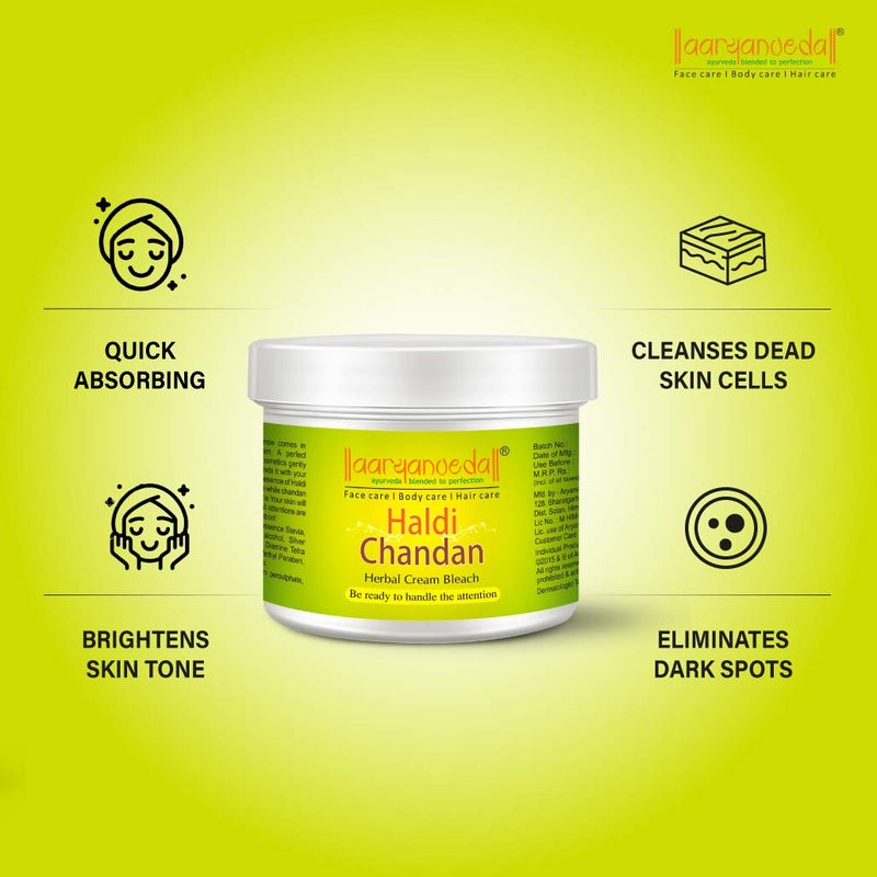 Aryanveda Haldi Chandan Herbal Bleach Cream Turmeric Sandalwood for Glowing Skin Brightening AntiAcne Smooth Skin Women Men 43g Each Pack of 10 - Image 2
