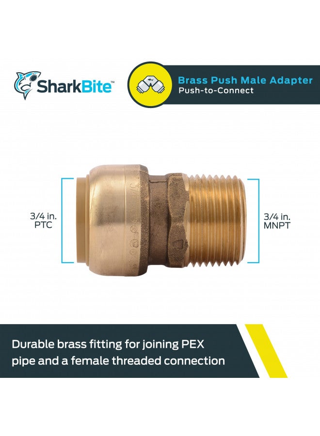 SharkBite 3/4 Inch MNPT Adapter, Push To Connect Brass Plumbing Fitting, PEX Pipe, Copper, CPVC, PE-RT, HDPE, U134LFA