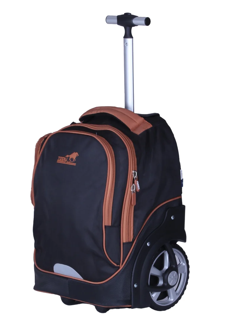 TOOLY Rolling Backpack with Wheels, Travel Bag, School, Black and Brown, Telescopic Handle(Size: 46x31x24 cm)