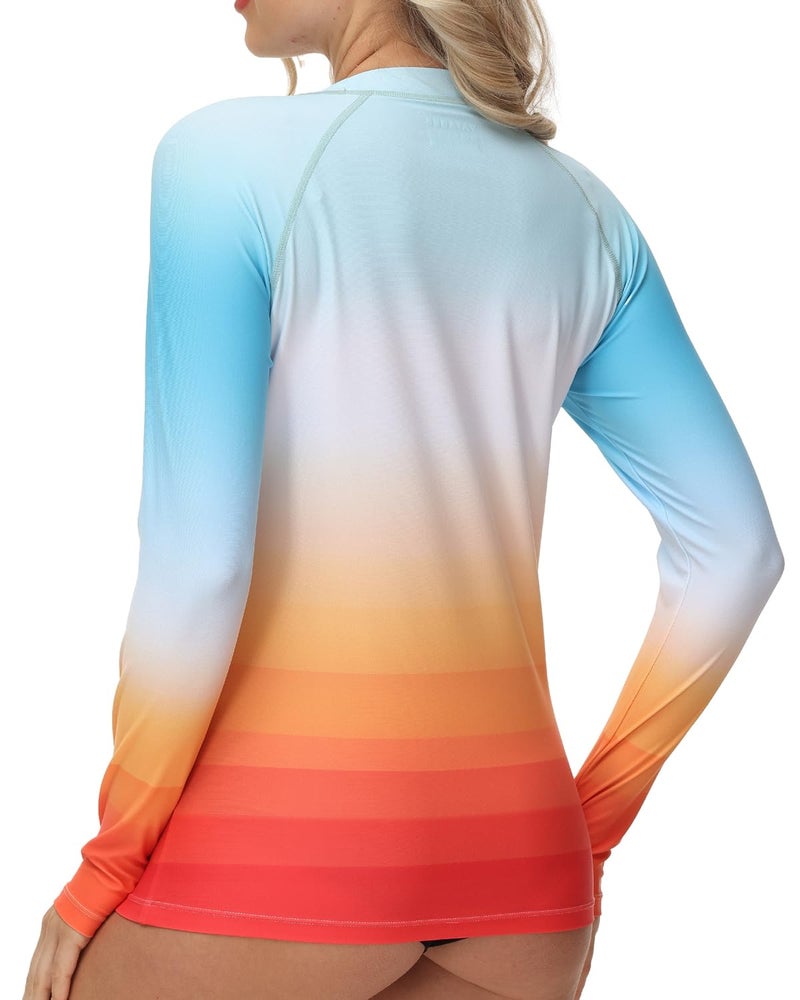 VAYAGER Womens Swim Shirts UPF 50+ Rash Guard Long Sleeve Quick Dry Swimwear Water Shirts Swimming Tops with Thumb Hole(Blue Orange M) - Image 3