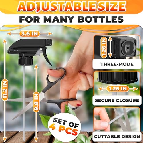 ALPENKOK 4 Pcs Spray Nozzle for Bottles - Spray Bottle Tops Replacement, Durable Plastic, Adjustable Length, 2 Spray Modes, Fits 8 Oz and 16 Oz Bottles, Good Sealable Fit for Home and Garden Use - Image 2