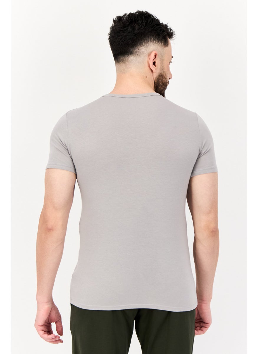 sloggi Men 2 Pieces Round Neck Short Sleeve Brand Logo Undershirt, Grey  - Image 2