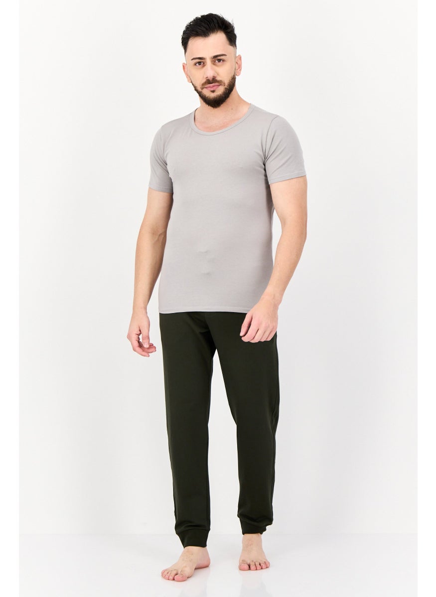 sloggi Men 2 Pieces Round Neck Short Sleeve Brand Logo Undershirt, Grey  - Image 4