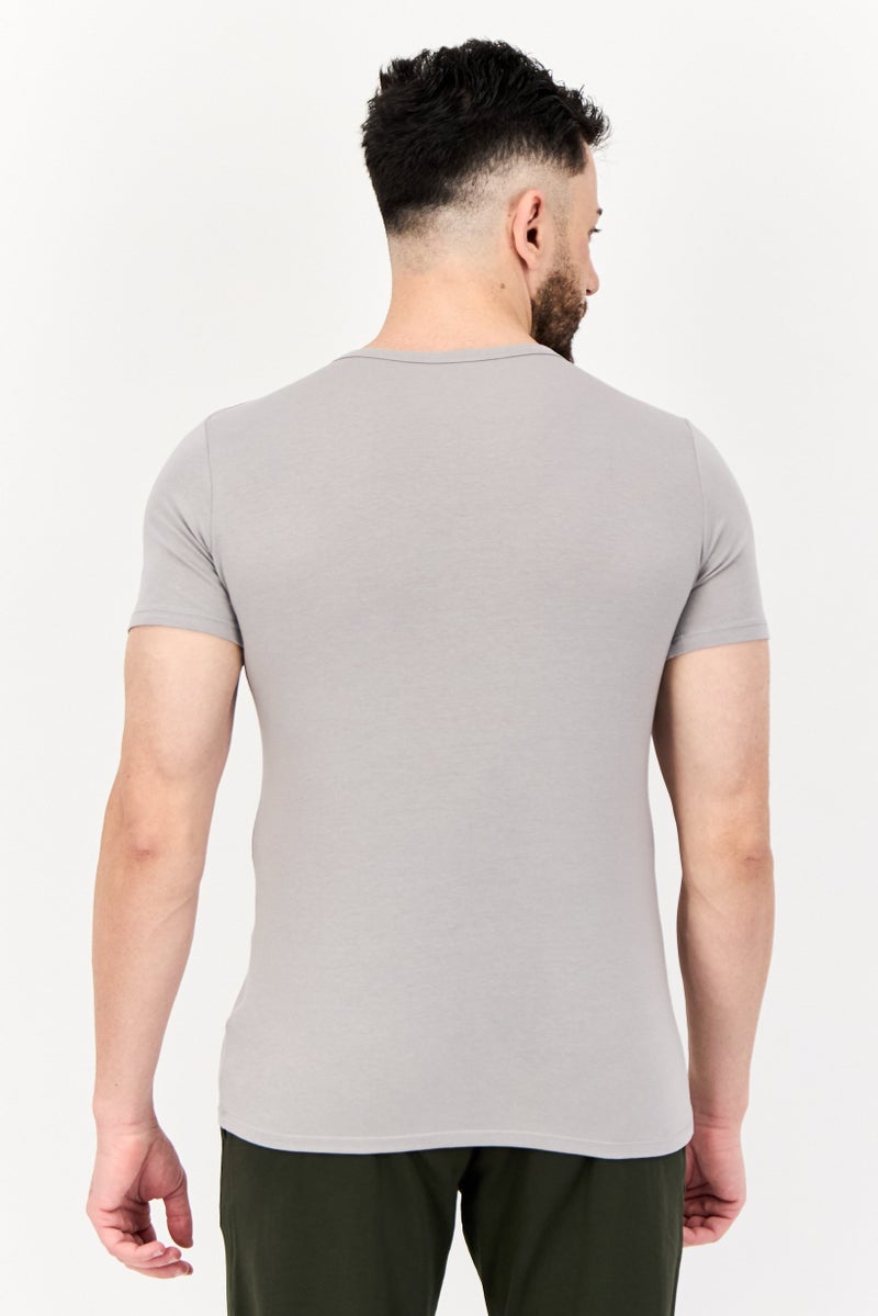 sloggi Men 2 Pieces Round Neck Short Sleeve Brand Logo Undershirt, Grey - Image 2