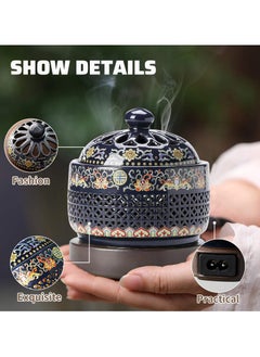 INFOSUN Ceramic Electric Incense Burner, Electronic Aroma Diffuser with Timing Temperature Adjustment and Cover, Resin Frankincense Burner, Used for Indoor Air Purification/Home Decoration/Meditation  - Image 3