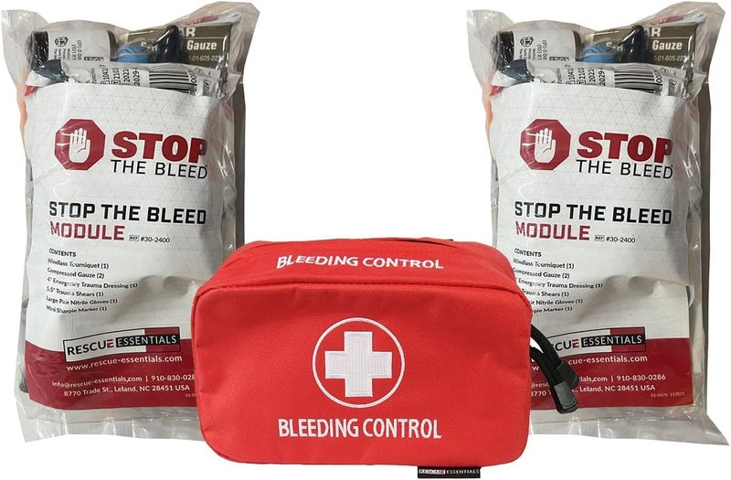 Rescue Essentials Stop The Bleed Dual Kit  Public Access for Bleeding Control IFAK Sized to Fit in an AED Cabinet Red Case with Two Complete Modules from The Rescue Essentials Brand - Image 1