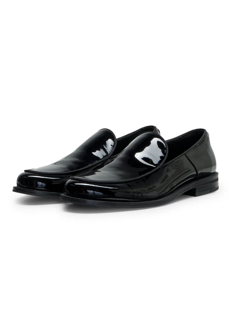 Patent-leather slip-on loafers with embossed logo