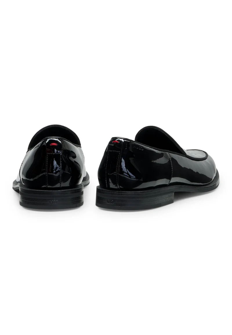 HUGO Black Patent-leather slip-on loafers with embossed logo for Men | Best Price UAE