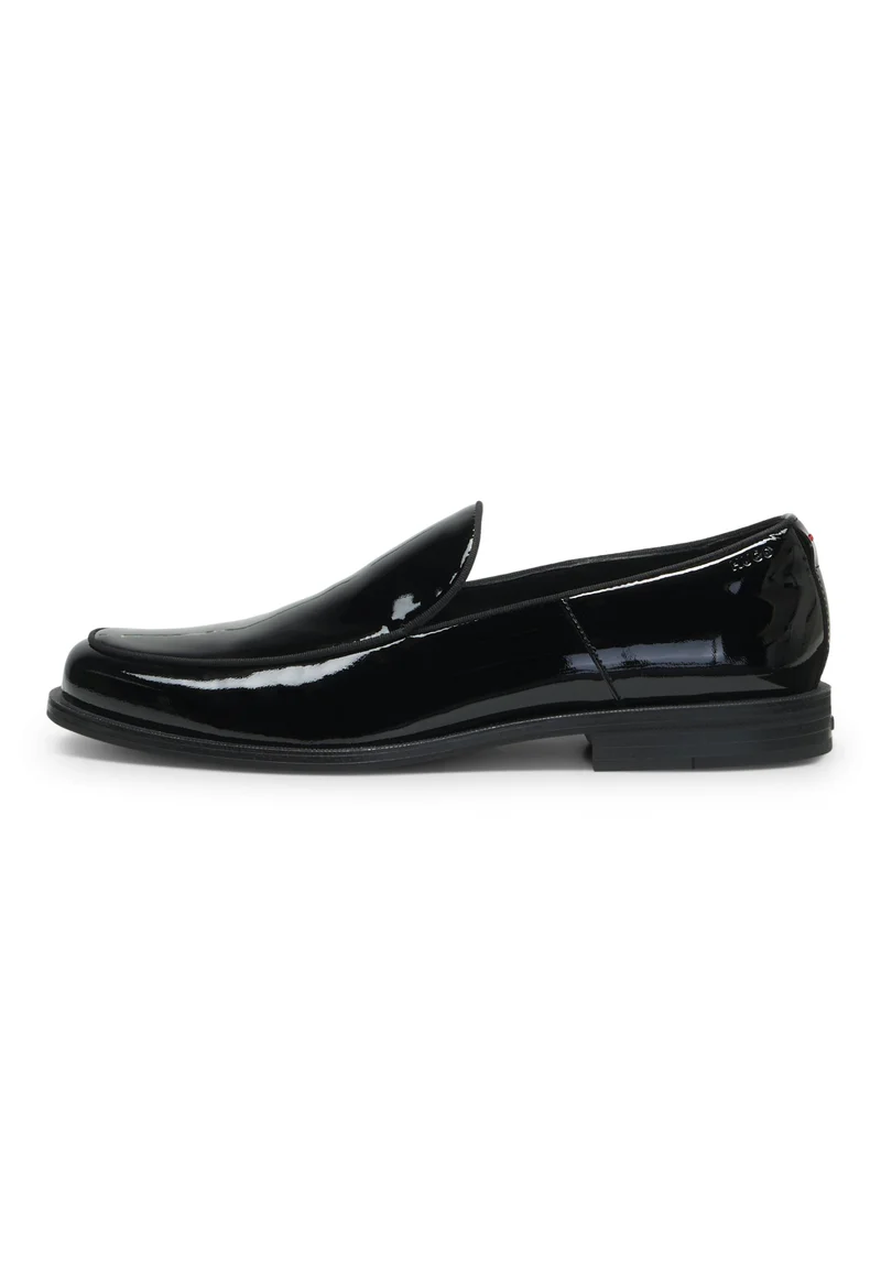 HUGO Black Patent-leather slip-on loafers with embossed logo for Men | Best Price UAE