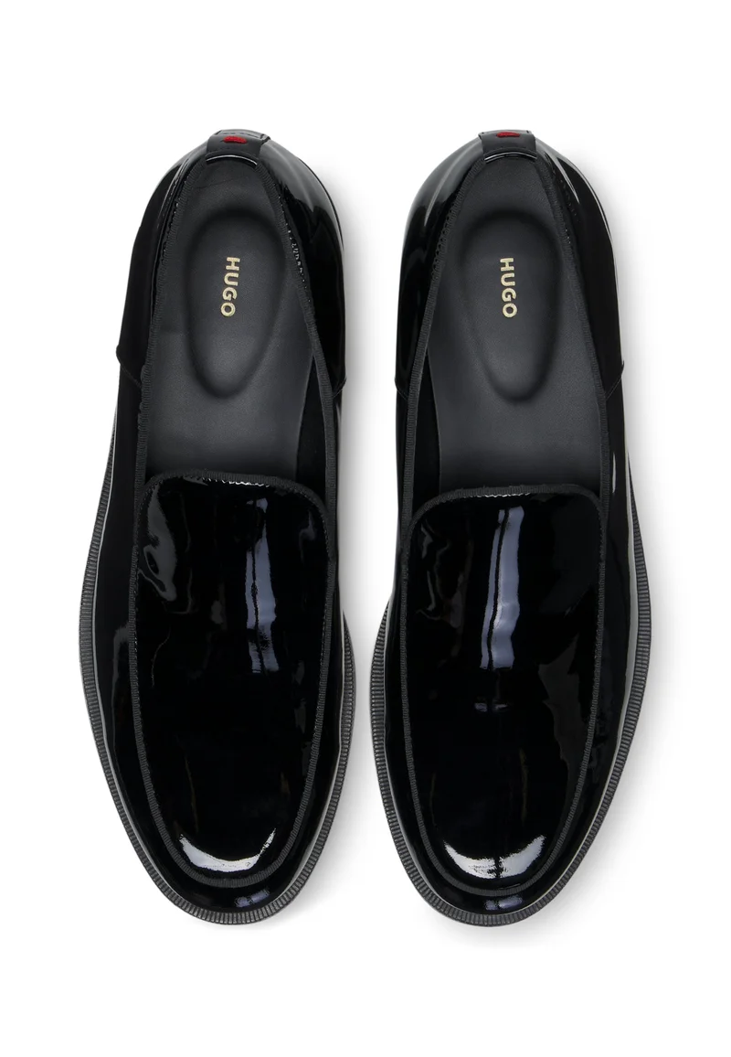 HUGO Black Patent-leather slip-on loafers with embossed logo for Men | Best Price UAE