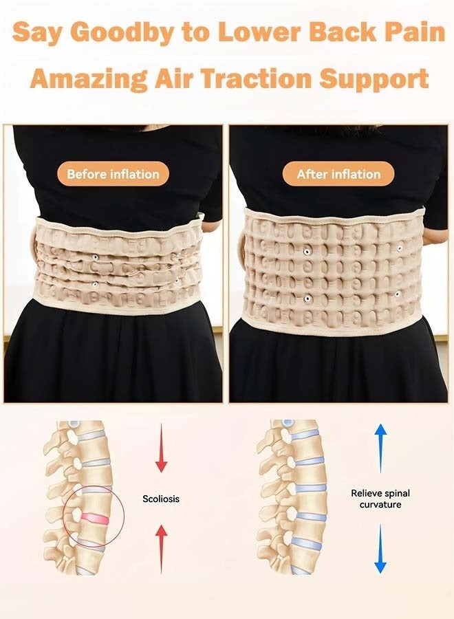 YIM-VIBEHAUS Decompression Back Belt for Lower Back Pain Relief  Inflatable Lumbar Belt with Extension strap Lower Back Support Belt Fits 29-49 Waist (Beige) - Image 2