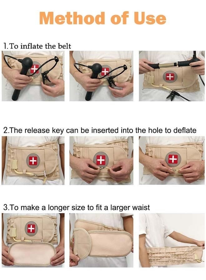YIM-VIBEHAUS Decompression Back Belt for Lower Back Pain Relief  Inflatable Lumbar Belt with Extension strap Lower Back Support Belt Fits 29-49 Waist (Beige) - Image 5