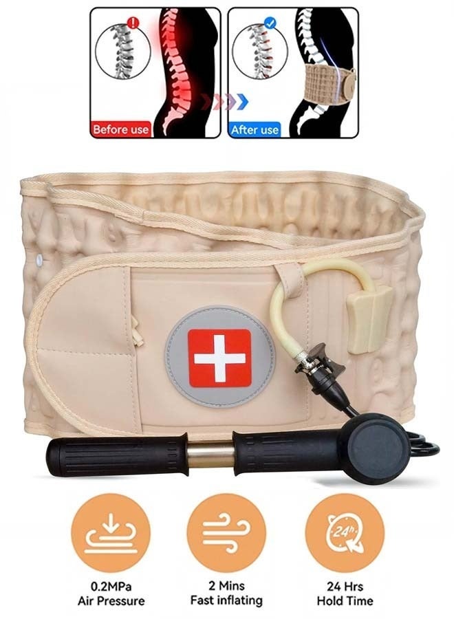 YIM-VIBEHAUS Decompression Back Belt for Lower Back Pain Relief  Inflatable Lumbar Belt with Extension strap Lower Back Support Belt Fits 29-49 Waist (Beige) - Image 1