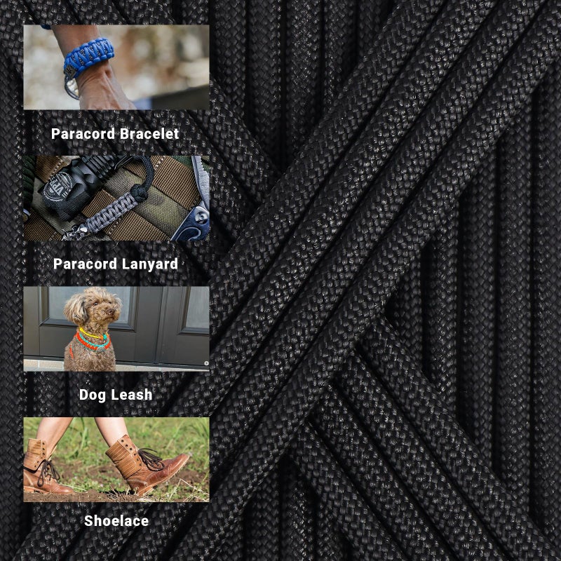 WEREWOLVES Paracord Rope, 7 Strand Type III Parachute Cord 4mm 100ft / 200ft for Crafting, DIY Projects, Survival Bracelets (Black, 100 ft) - Image 3