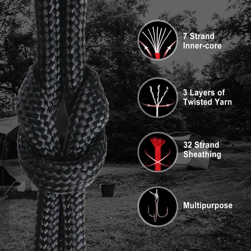 WEREWOLVES Paracord Rope, 7 Strand Type III Parachute Cord 4mm 100ft / 200ft for Crafting, DIY Projects, Survival Bracelets (Black, 100 ft) - Image 2