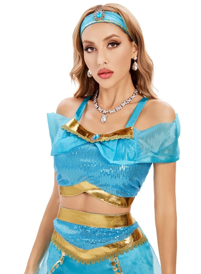 Funna زي تنكري مرح للنساء، زي أميرة، لوازم حفلات، أزرق، صغير/4-6 - Image 4