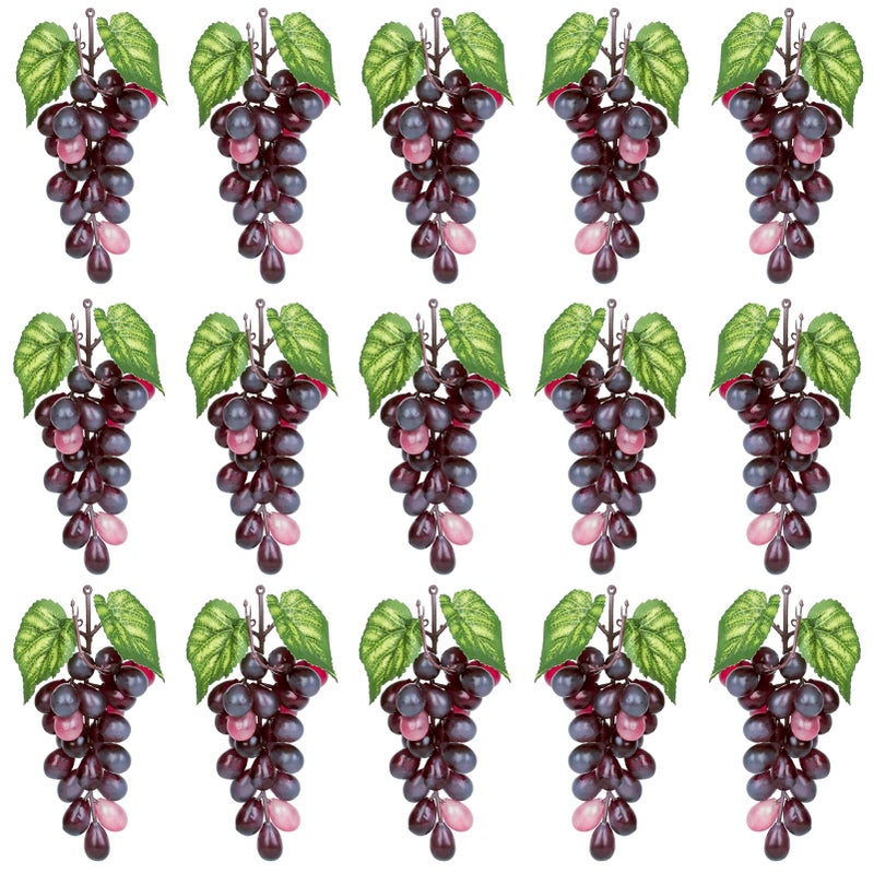 VEOAY 15 Bunches Fake Grapes Decorative Fruit Artificial Grapes for Home House Kitchen Party Wedding Photography Decor  Burgundy Red