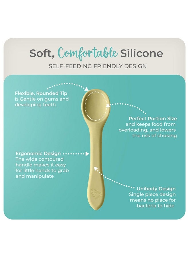 Mason Bottle Silicone Baby Spoons (2-Pack) - BPA-Free Feeding Utensils for Babies 6-12 Months - Puree Spoons with Case, Non-Toxic, Dishwasher Safe (Buttercup & Harbor) - Image 2