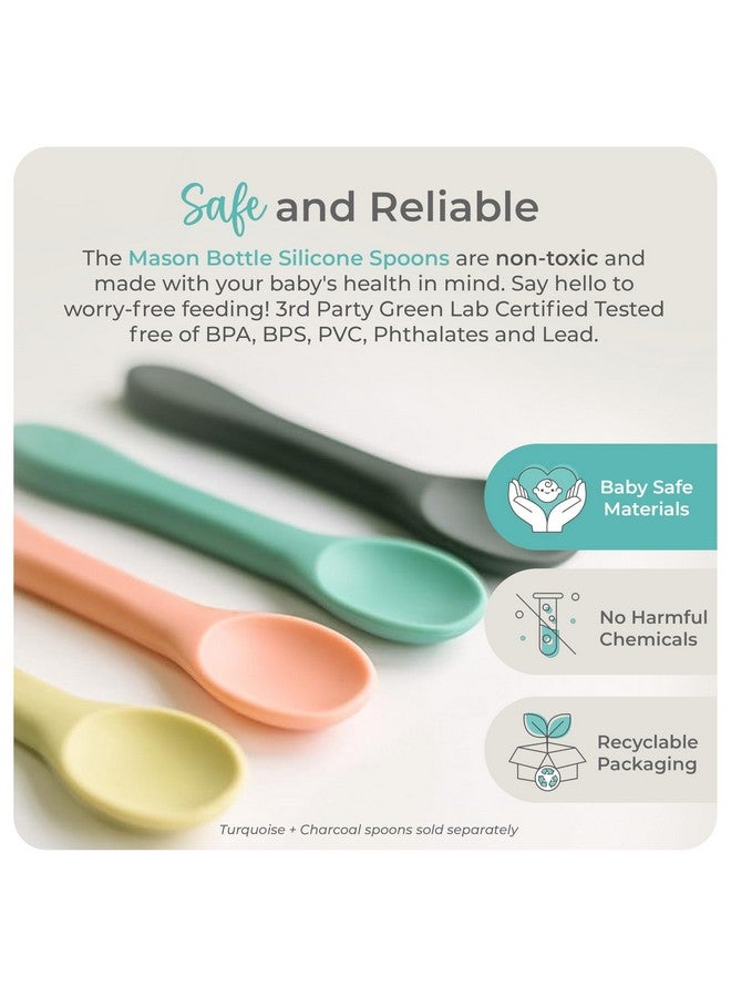 Mason Bottle Silicone Baby Spoons (2-Pack) - BPA-Free Feeding Utensils for Babies 6-12 Months - Puree Spoons with Case, Non-Toxic, Dishwasher Safe (Buttercup & Harbor) - Image 3