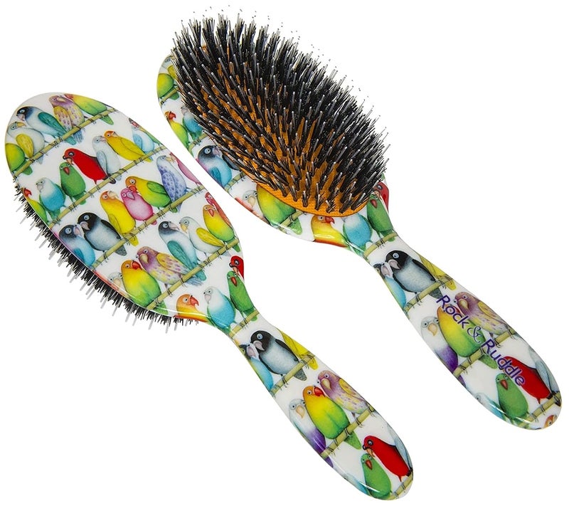 Rock  Ruddle Natural Mixed Boar Bristle Hair Brush for Women and Kids Large 21cm  Perfect for Wet or Dry Hair Detangling Smoothing Blowdrying  Designed  Made in UK  Lovebirds Design