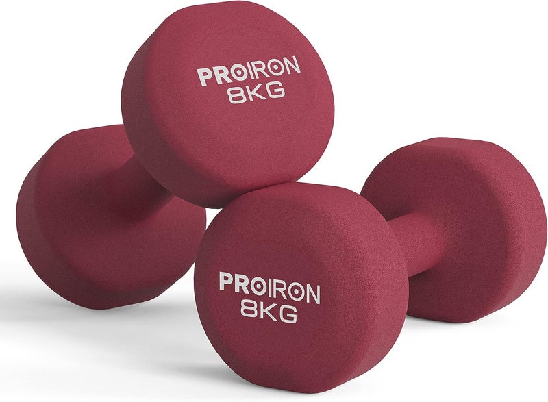 PROIRON Neoprene Dumbbells Set Weights Exercise & Fitness Dumbbells (8kg×2 Red Wine) - Image 1
