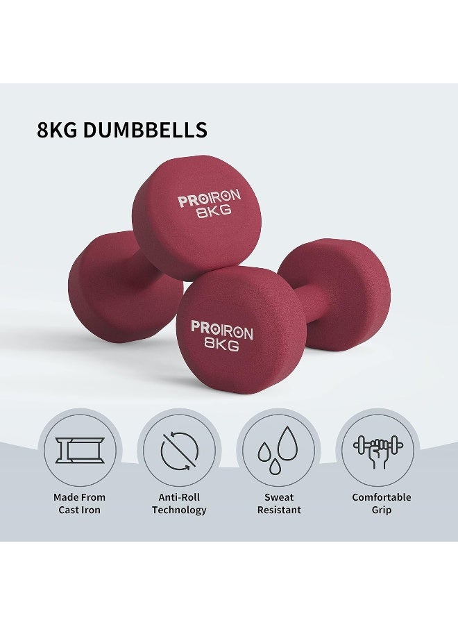 PROIRON Neoprene Dumbbells Set Weights Exercise & Fitness Dumbbells (8kg×2 Red Wine) - Image 2