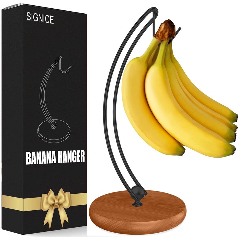 Signice Banana Holder Stand  Patented Modern Tree Hanger With Wood Base and Stainless Steel Rack for Home Kitchen Use Doesnt Tip Over New Black