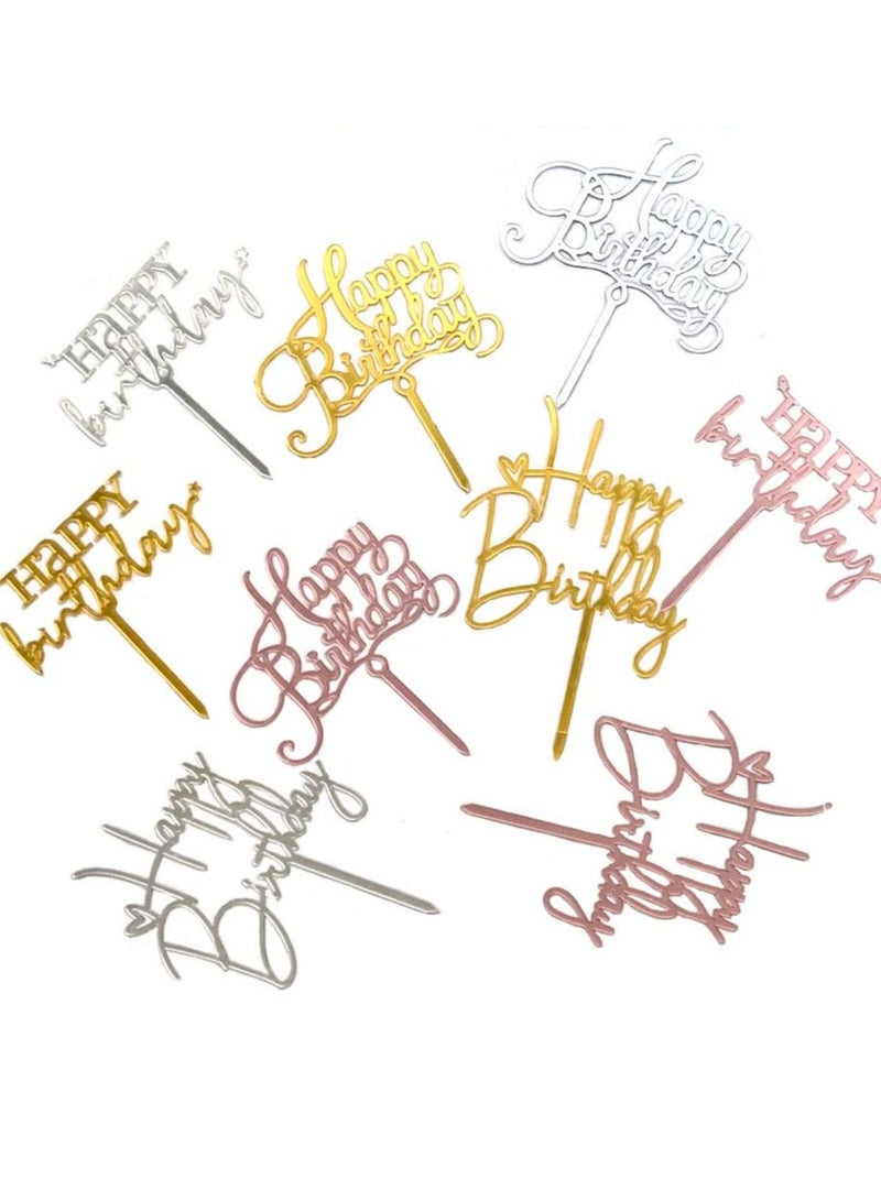 KASTWAVE 9 PCS Acrylic Cake Toppers Gold Topper, KASTWAVE Happy Birthday Cake Topper Birthday Cake Decoration Supplies for Birthday Party Anniversary Cake Pastries DIY Decorations (Happy birthday 9 Styles) - Image 1
