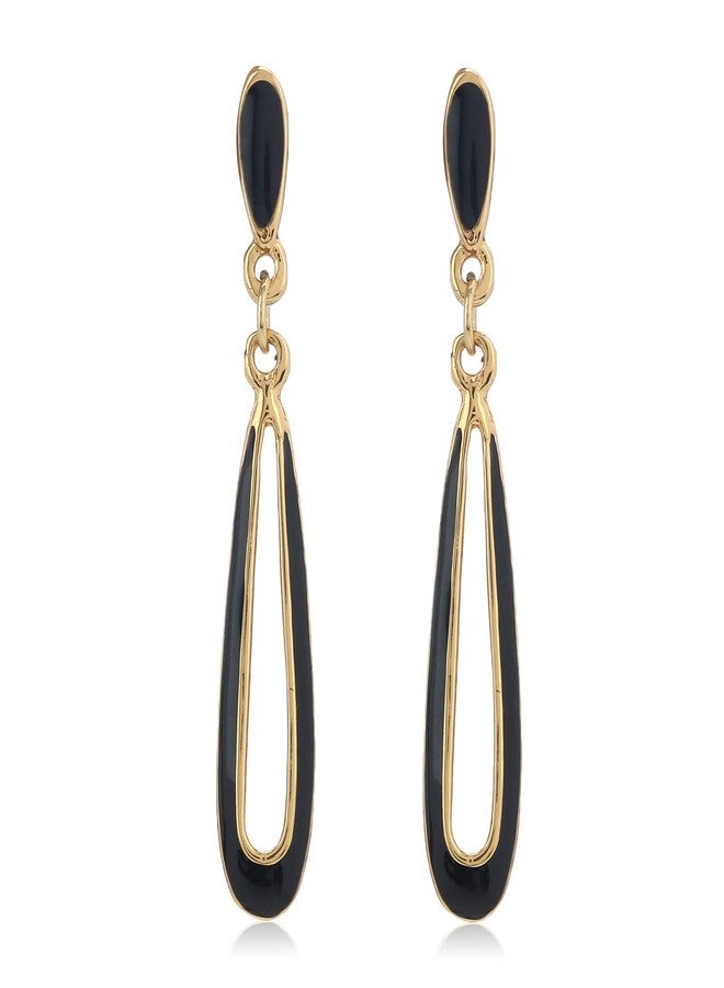 Estele Black Gold Plated Brass Enamel Drop Dangler Earrings for Women - Image 1