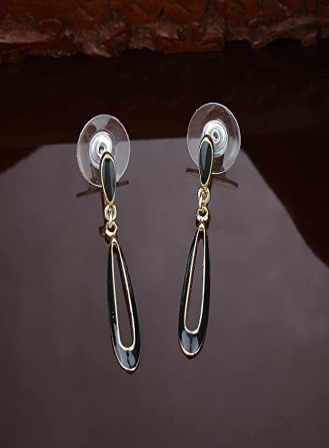 Estele Black Gold Plated Brass Enamel Drop Dangler Earrings for Women - Image 3