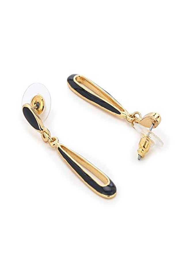 Estele Black Gold Plated Brass Enamel Drop Dangler Earrings for Women - Image 5