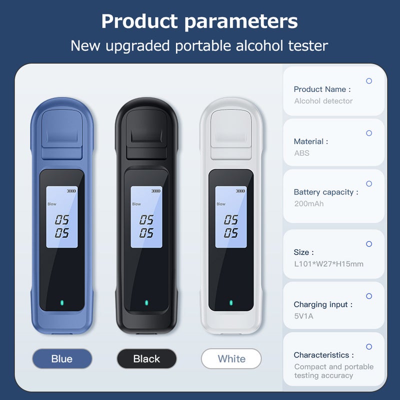 Portable Alcohol Detector Handheld Non-Contact Breath Blow Tester with LED Display Screen 3-color Indicator Light Blue(mg/l) - Image 3