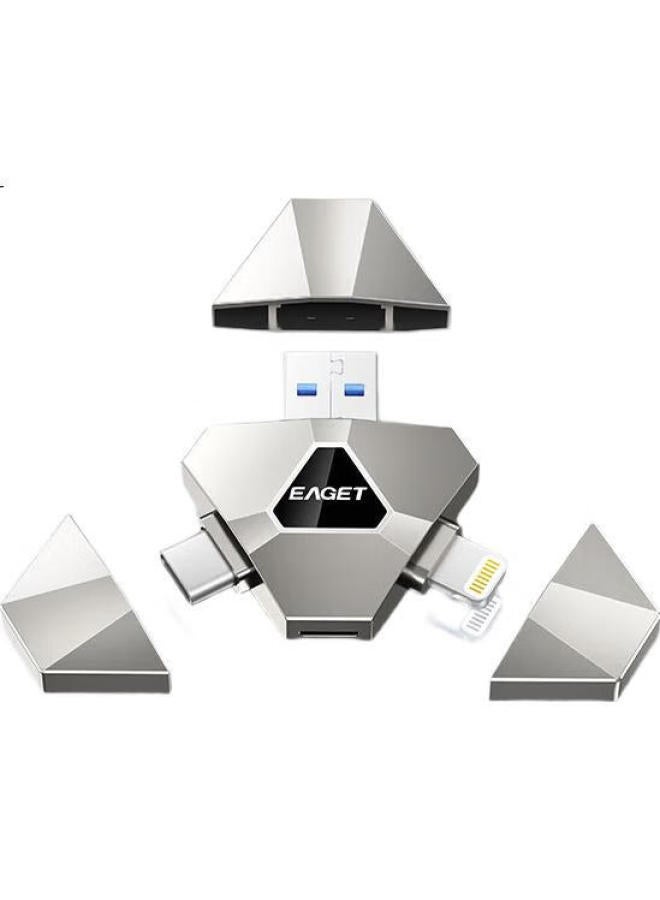 EAGET Eaget 128Gb Lightning Usb3.0 Type-C 3-In-1 Apple Android Mobile Phone U Disk I90 Official Mfi Certified Compatible With Iphone Computer Ipad Silver - Image 2