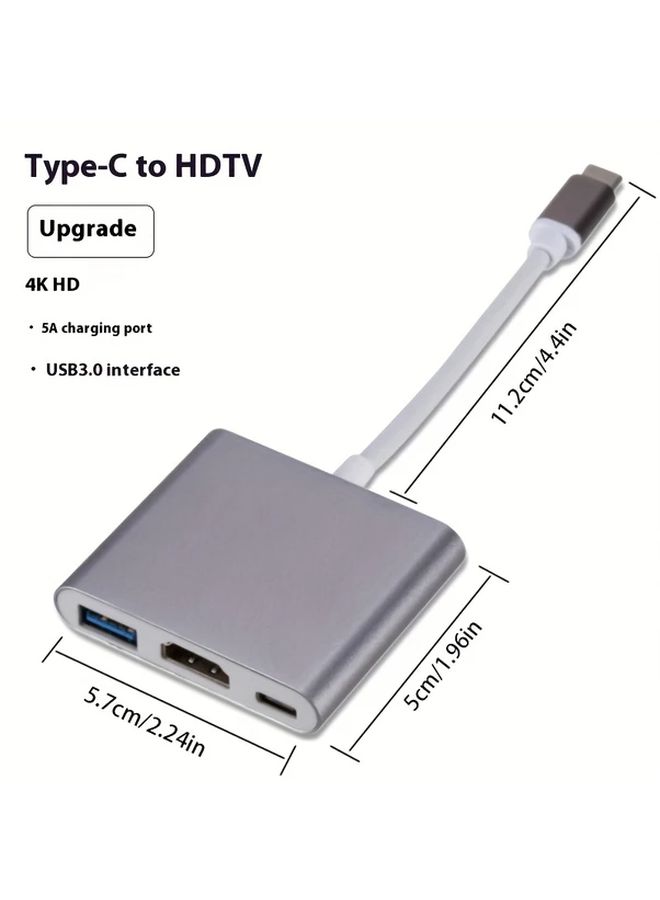 نوع C 3 في 1 رمادي محول USB C إلى HDTV محور 4K منفذ USB A 3.0 محول رقمي AV للأجهزة اللوحية سويتش جهاز عرض شاشة - Image 2