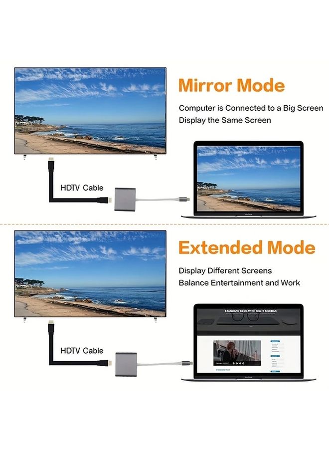 نوع C 3 في 1 رمادي محول USB C إلى HDTV محور 4K منفذ USB A 3.0 محول رقمي AV للأجهزة اللوحية سويتش جهاز عرض شاشة - Image 5
