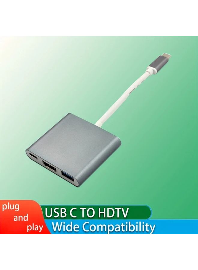 نوع C 3 في 1 رمادي محول USB C إلى HDTV محور 4K منفذ USB A 3.0 محول رقمي AV للأجهزة اللوحية سويتش جهاز عرض شاشة - Image 1