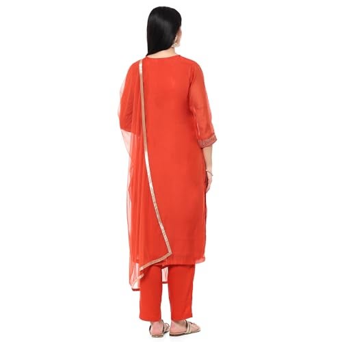 BIBA Women EMBROIDERY STRAIGHT KURTA SALWAR KURTA DUPATTA(SKDRIVAYAT9685_BRICK RED_32) - Image 4