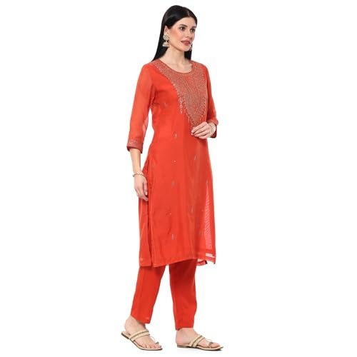 BIBA Women EMBROIDERY STRAIGHT KURTA SALWAR KURTA DUPATTA(SKDRIVAYAT9685_BRICK RED_32) - Image 3