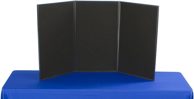 Displays2go 3Panel Tabletop Display Board 54 x 30  Black and Gray Hook  LoopReceptive Fabric for Exhibitions and Trade Shows - Image 1
