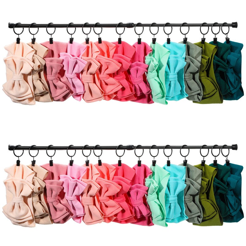 Ferraycle Wall Hanging Bow Holder with Hooks Hair Bow Holder Organizer for Girls Hanger Headband Storage Organizer Include Metal 16 to 236 Inch Rods Wall HooksBlack46 Pcs