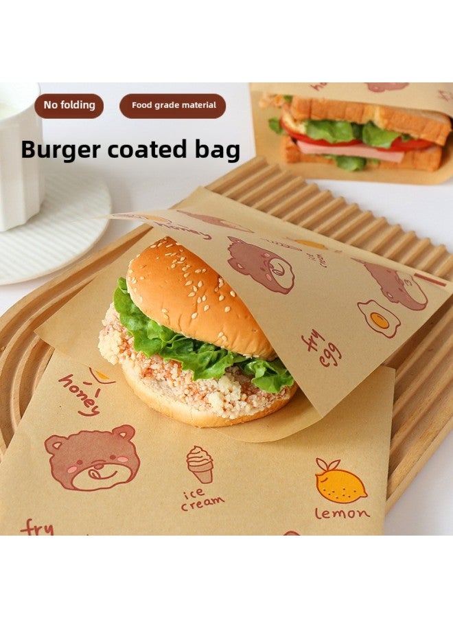 Sandwich Kraft Paper Bag Waterproof Oil Absorbing Food Hamburger Hand Cake Disposable Packaging Bag Toast Triangle Bag-Color:50 Sheets-Specifications:Lemon Bear  - Image 4