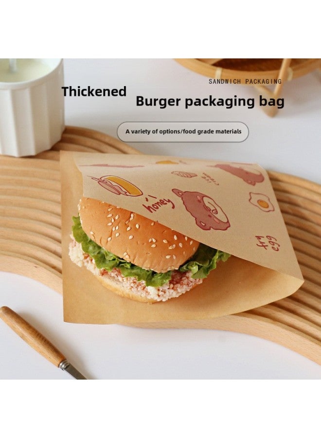 Sandwich Kraft Paper Bag Waterproof Oil Absorbing Food Hamburger Hand Cake Disposable Packaging Bag Toast Triangle Bag-Color:50 Sheets-Specifications:Lemon Bear  - Image 5